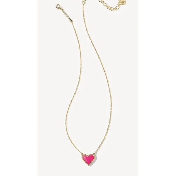 Kendra Scott Ari Heart Gold Tone Pendant Necklace Neon Pink Magnesite 15-17 Inch - Picture 2 of 8